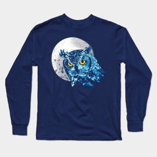 Midnight Moonlit Owl Painting Long Sleeve T-Shirt